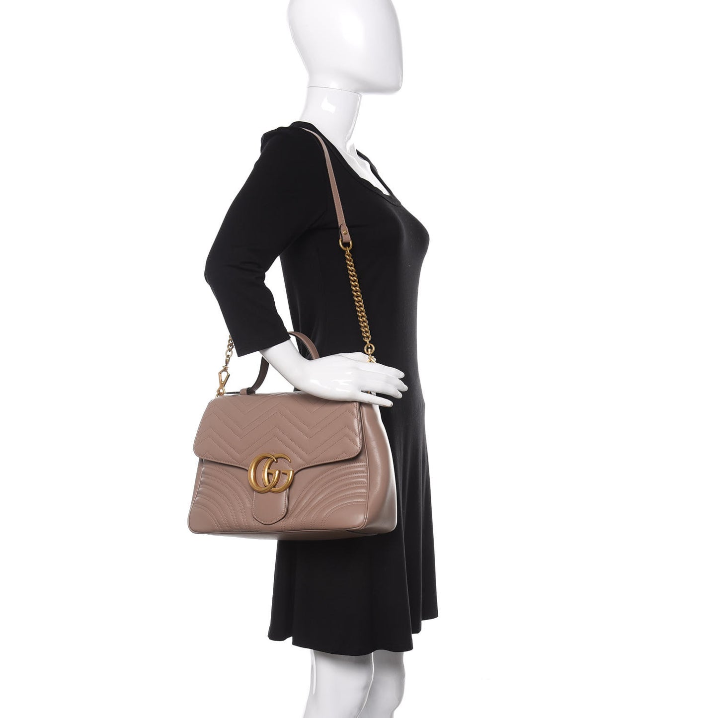 Calfskin Matelasse Medium GG Marmont Top Handle Shoulder Bag Porcelain Rose