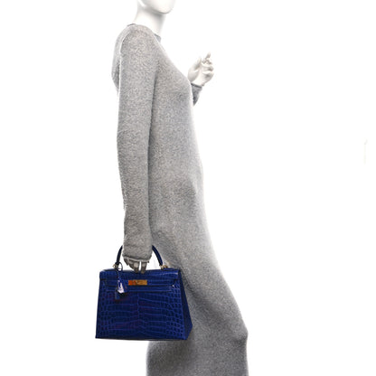 Hermes Shiny Niloticus Crocodile Kelly Sellier 28 Bleu Electrique 2 of 10