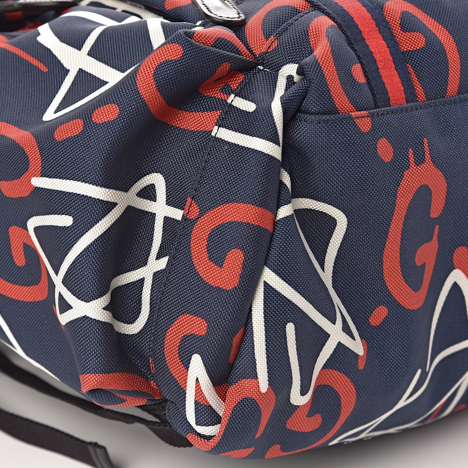 Gucci Techno Canvas GucciGhost Double Buckle Backpack Blue Agata Hibiscus Red 9 of 11