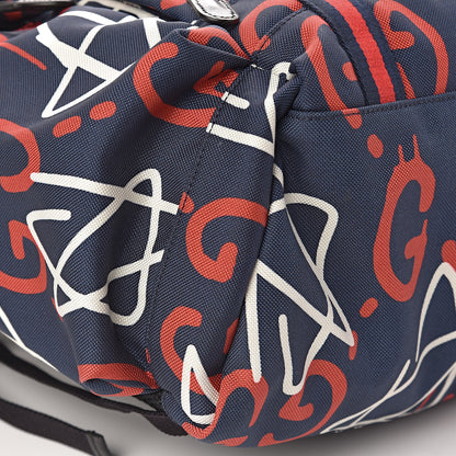 Gucci Techno Canvas GucciGhost Double Buckle Backpack Blue Agata Hibiscus Red 9 of 11