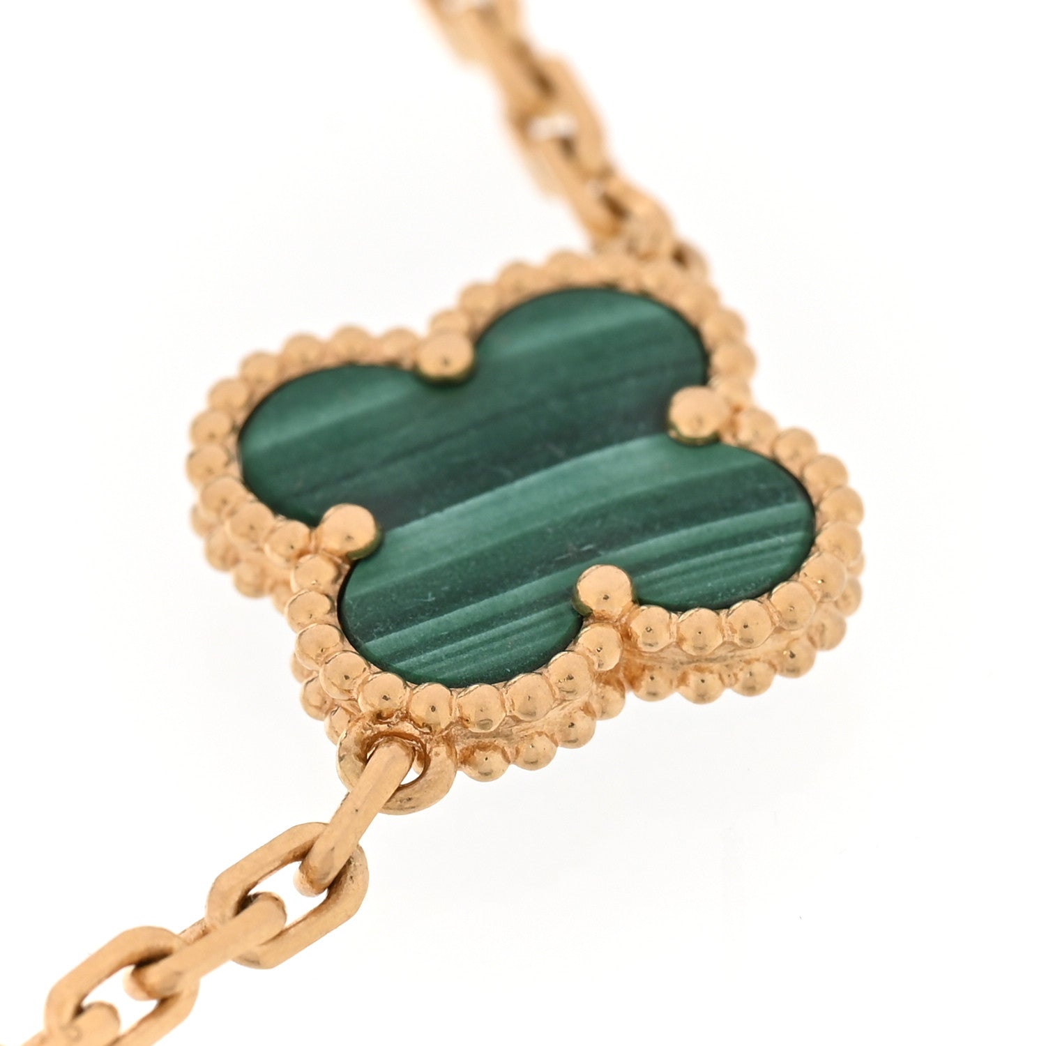Van Cleef & Arpels 18K Yellow Gold Malachite 5 Motifs Vintage Alhambra Bracelet 6 of 11
