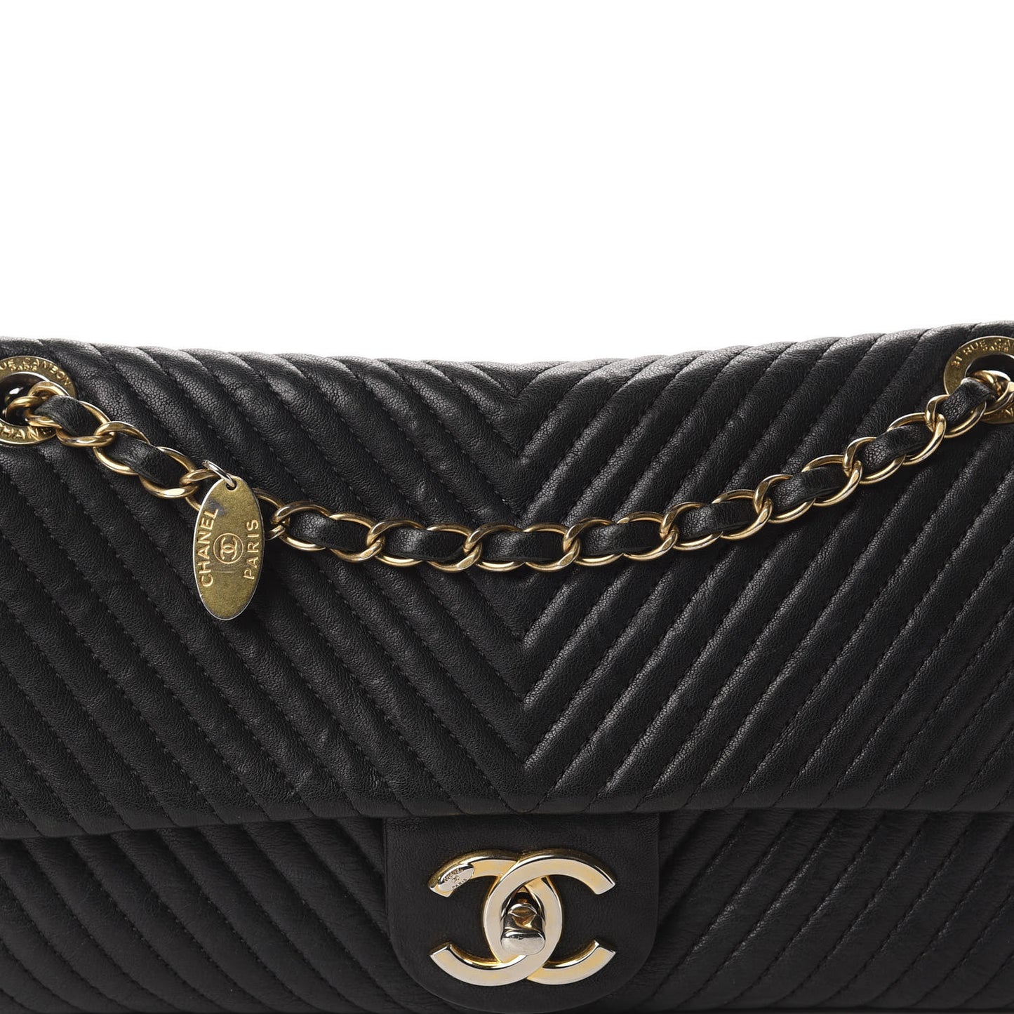 Calfskin Chevron Quilted Medium Surpique Flap Black