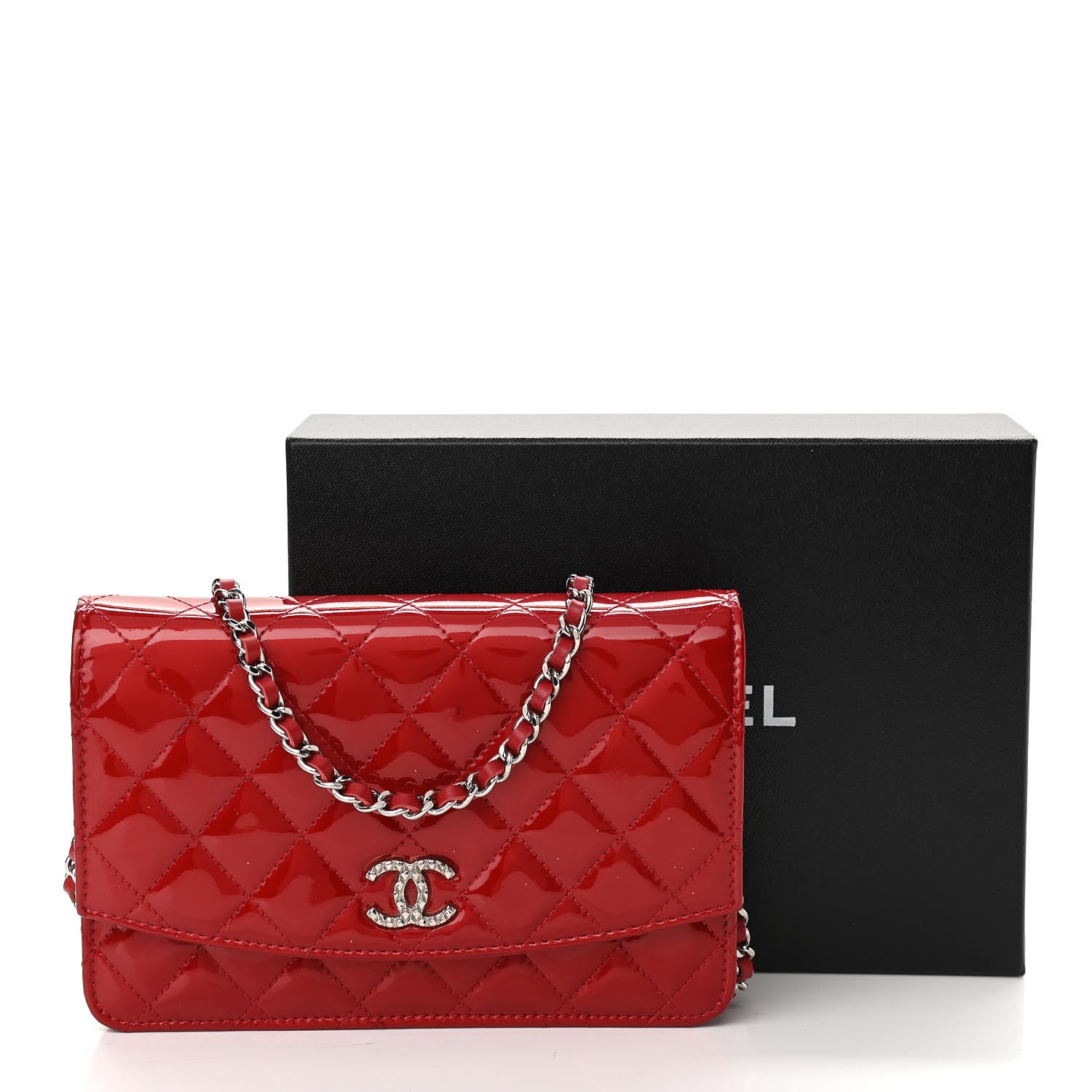 Chanel Patent Quilted Brilliant Wallet On Chain WOC Red 12 of 12