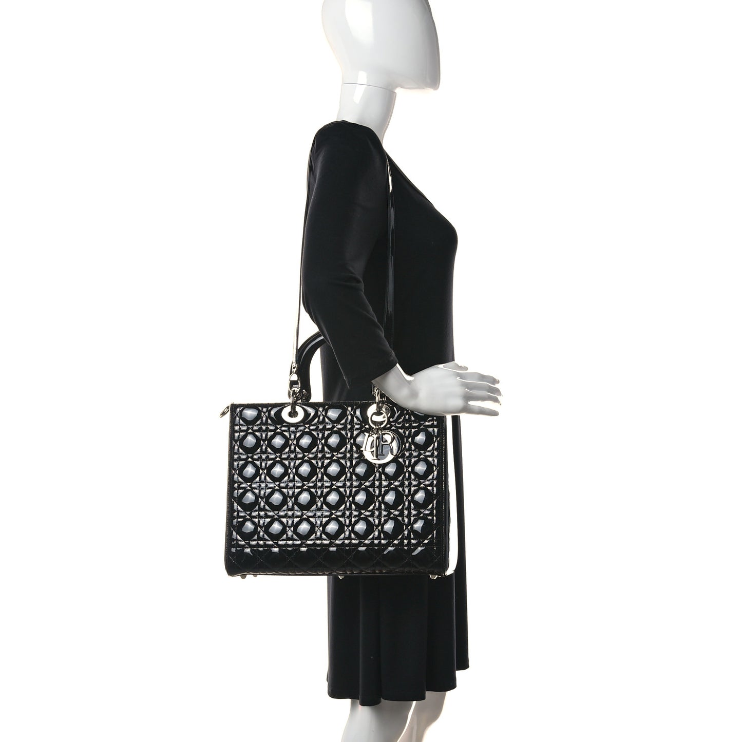 Patent Cannage Large Lady Dior Black