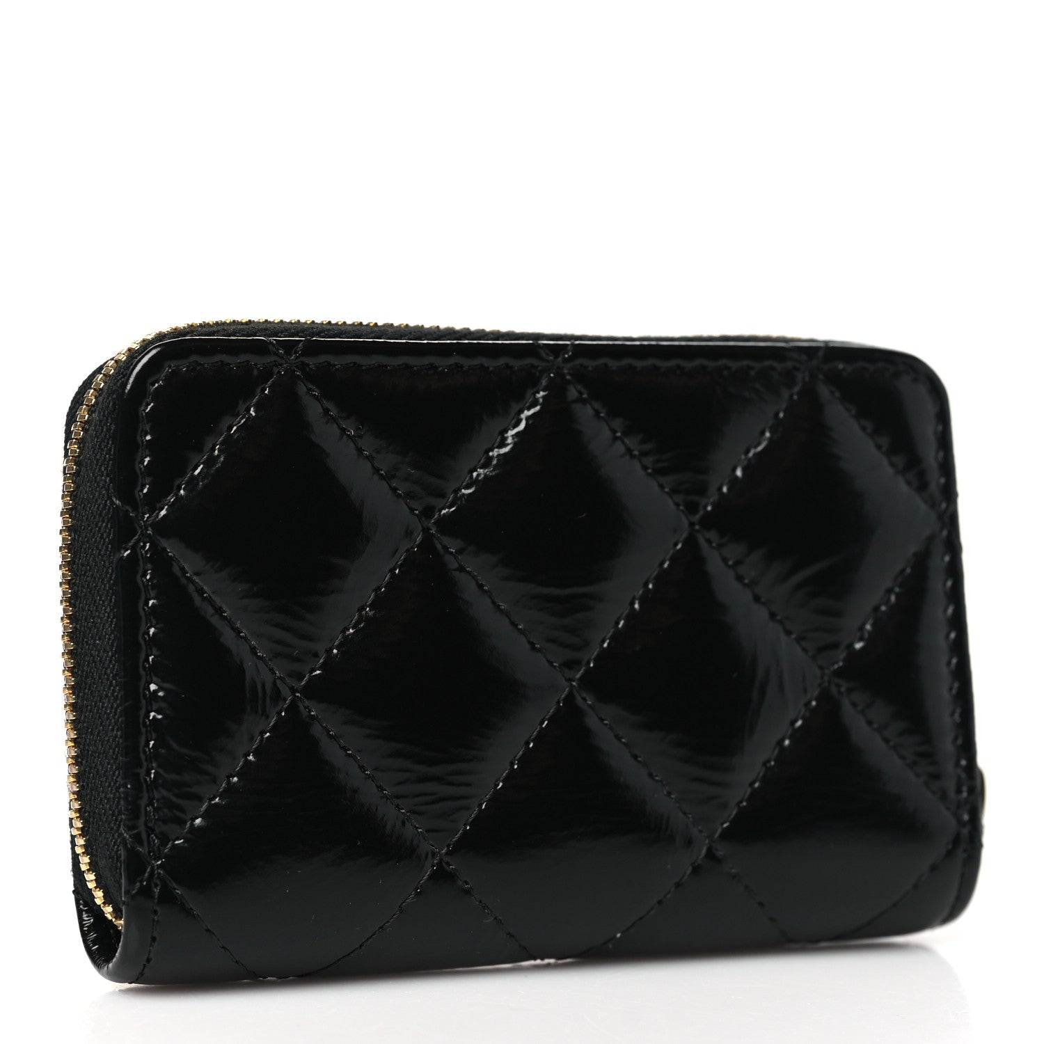 Chanel Shiny Lambskin Quilted Textured CC Zip Coin Purse Black 3 of 9