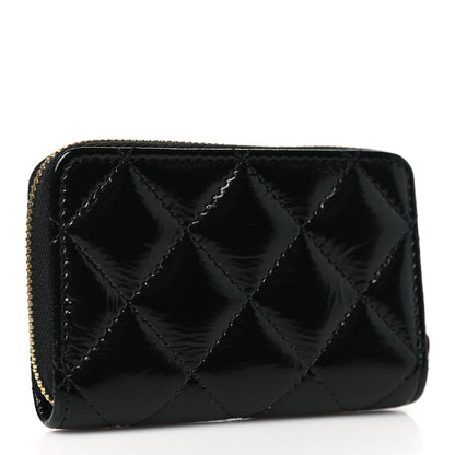 Chanel Shiny Lambskin Quilted Textured CC Zip Coin Purse Black 3 of 9