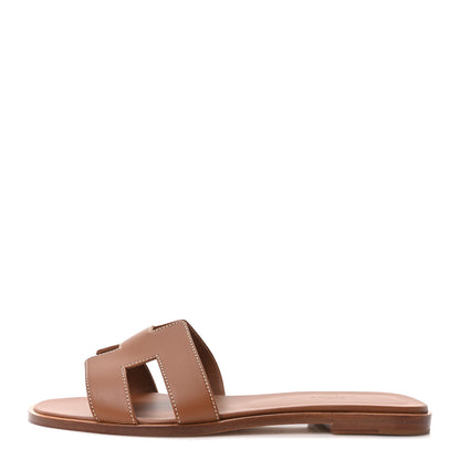 Hermes Box Calfskin Oran Sandals 41 Gold 1 of 9