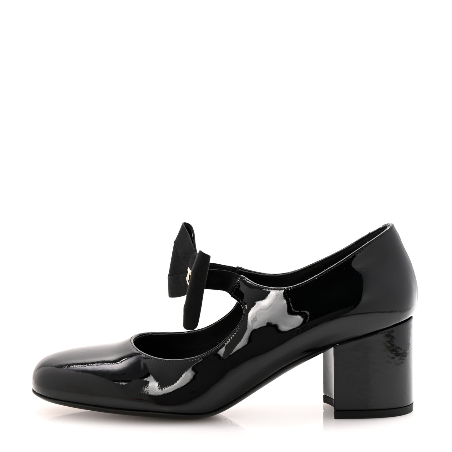 Patent Calfskin Grosgrain CC Mary Jane Pumps 39.5 Black