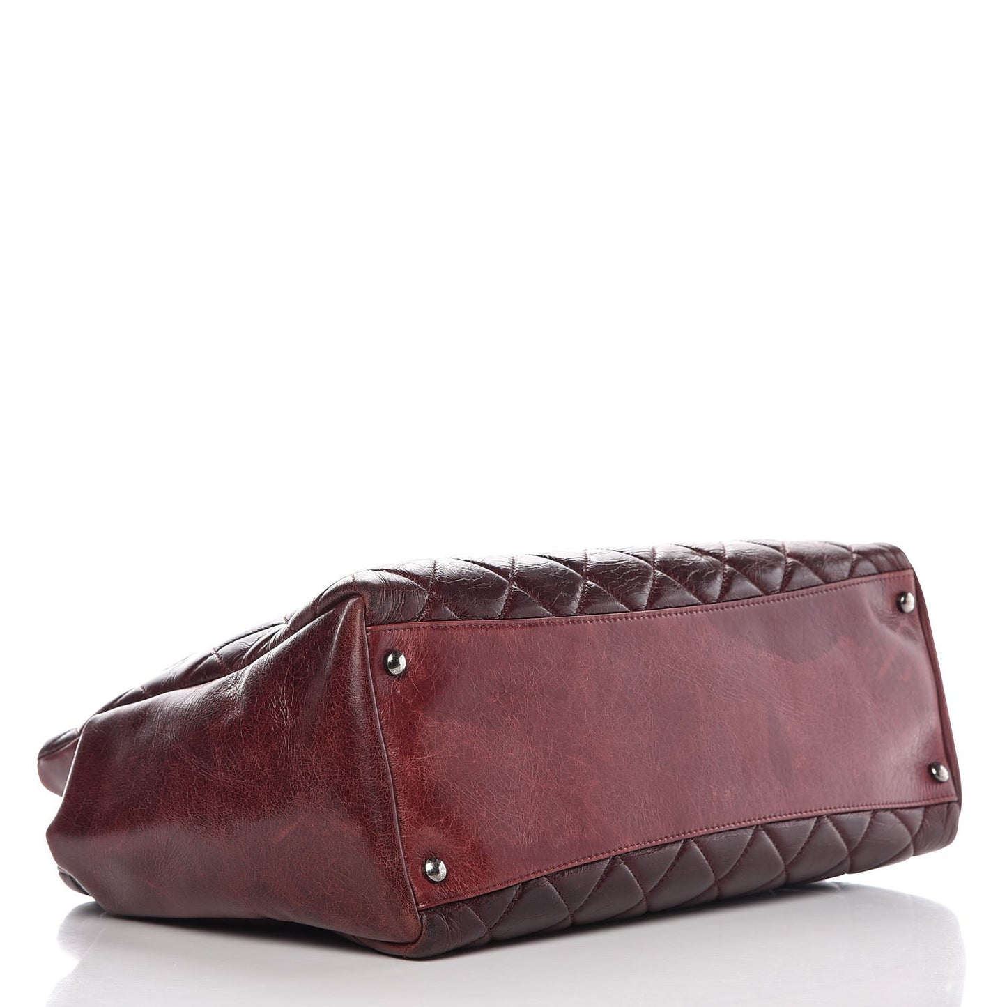 Glazed Calfskin Quilted Large Nameplate Shopping Tote Burgundy