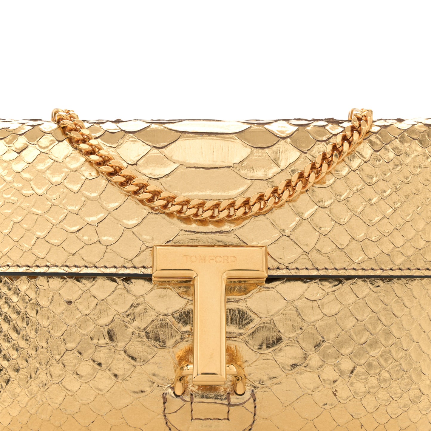 Laminated Snakeskin Embossed Mini Monarch Bag Dark Gold