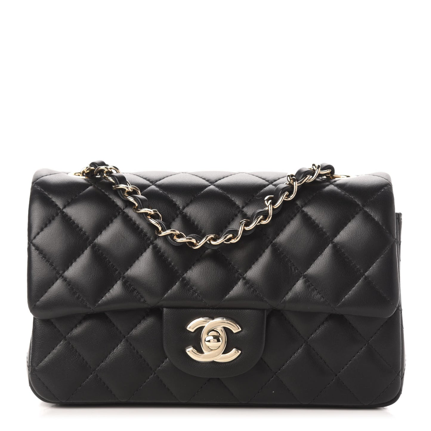 Lambskin Quilted Mini Rectangular Flap Black