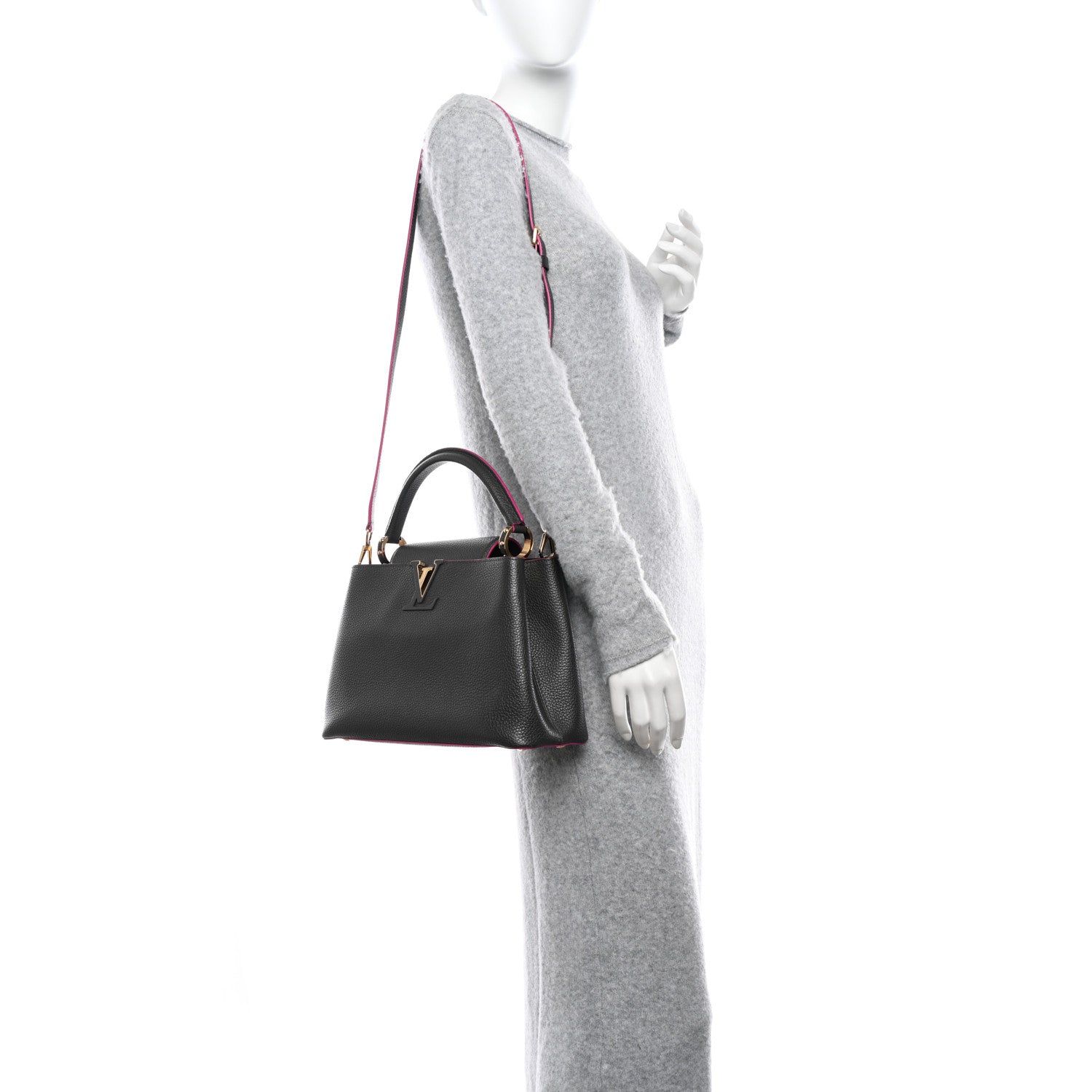 Louis Vuitton Taurillon Capucines PM Grey Pink 2 of 12