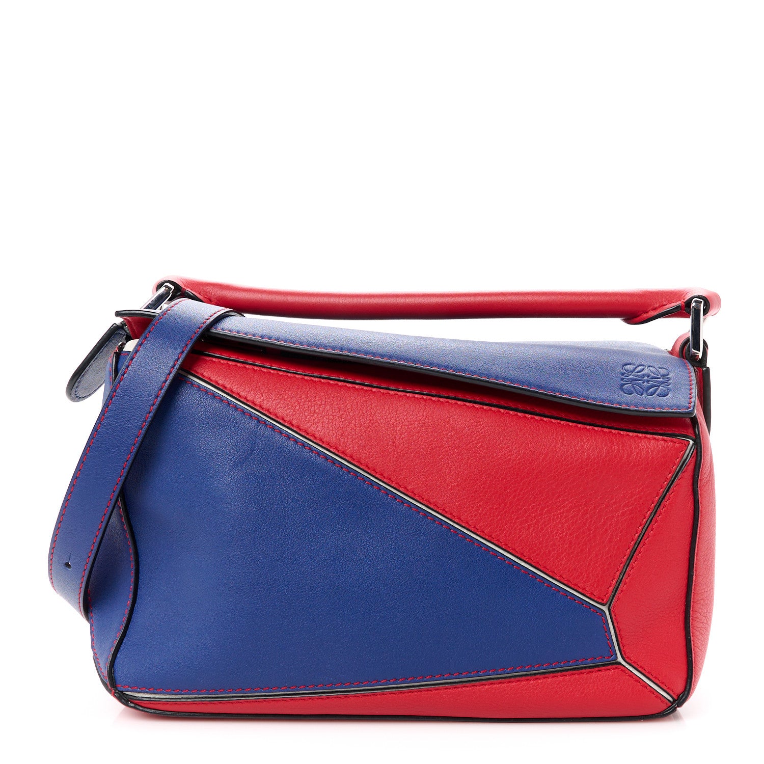 Loewe Calfskin Small Puzzle Bag Red Blue 1 of 10
