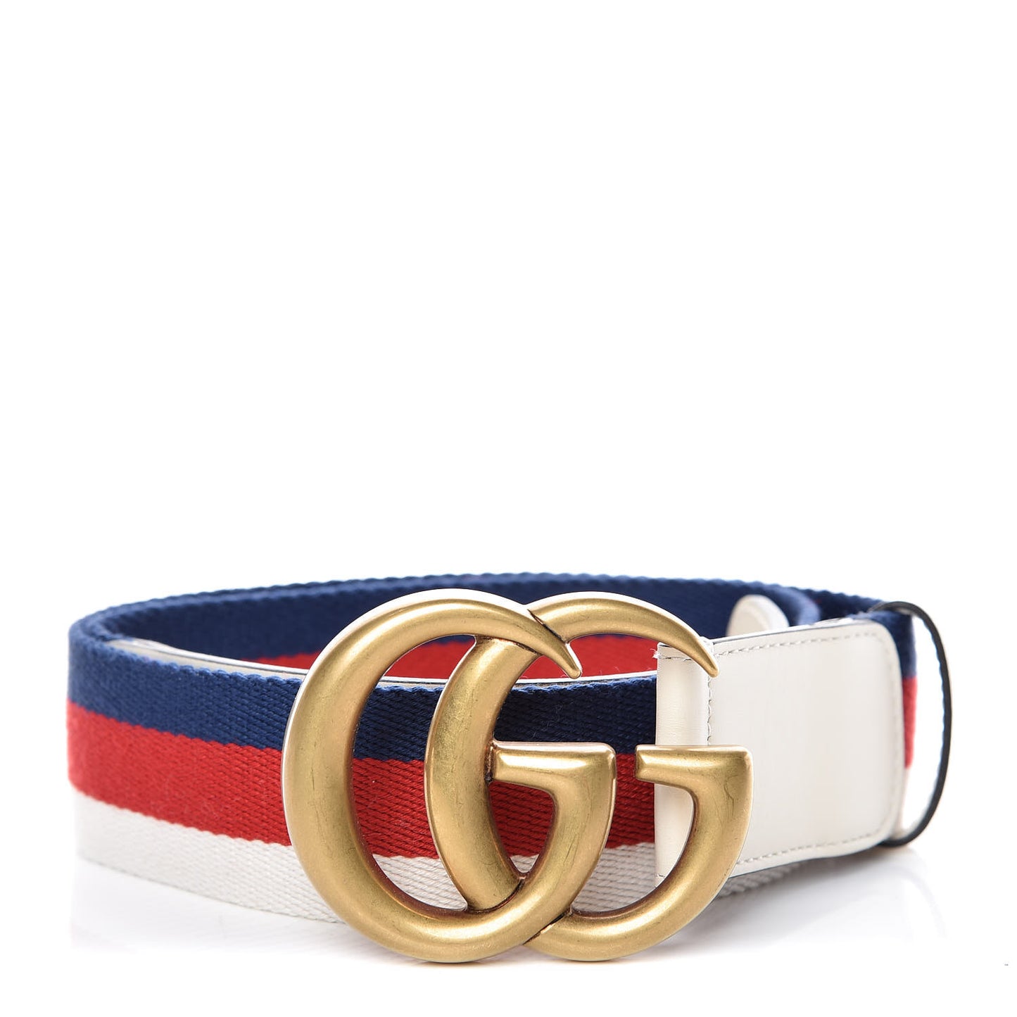 Nylon Calfskin Sylvie Web Double G 40mm Belt 80 32 Mystic White Hibiscus Red Maritime
