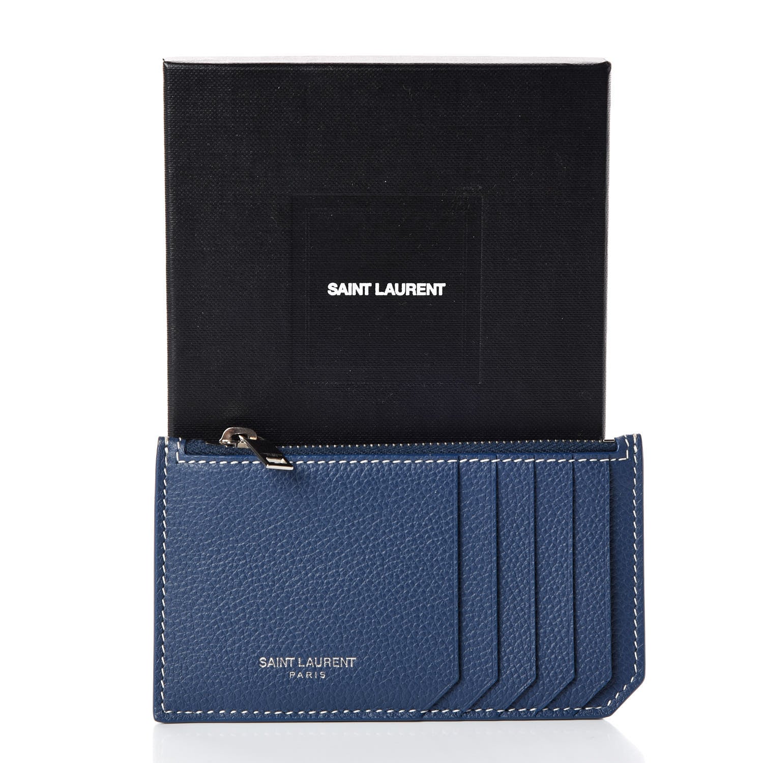 Saint Laurent Grained Calfskin 5 Fragments Zip Pouch Card Holder Blue 7 of 7