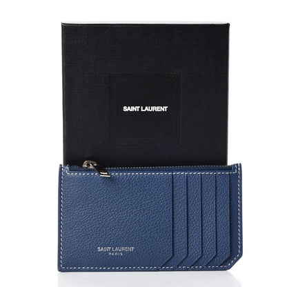 Saint Laurent Grained Calfskin 5 Fragments Zip Pouch Card Holder Blue 7 of 7