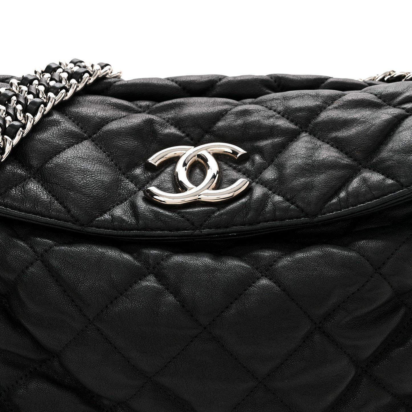 Washed Lambskin Chain Around Hobo Black