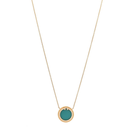 Tiffany 18K Yellow Gold Diamond Turquoise T Circle Pendant Necklace 2 of 14