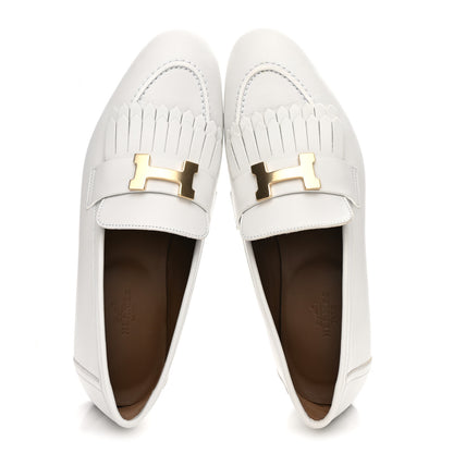 Hermes Calfskin Womens Royal Loafers 37 White 2 of 10