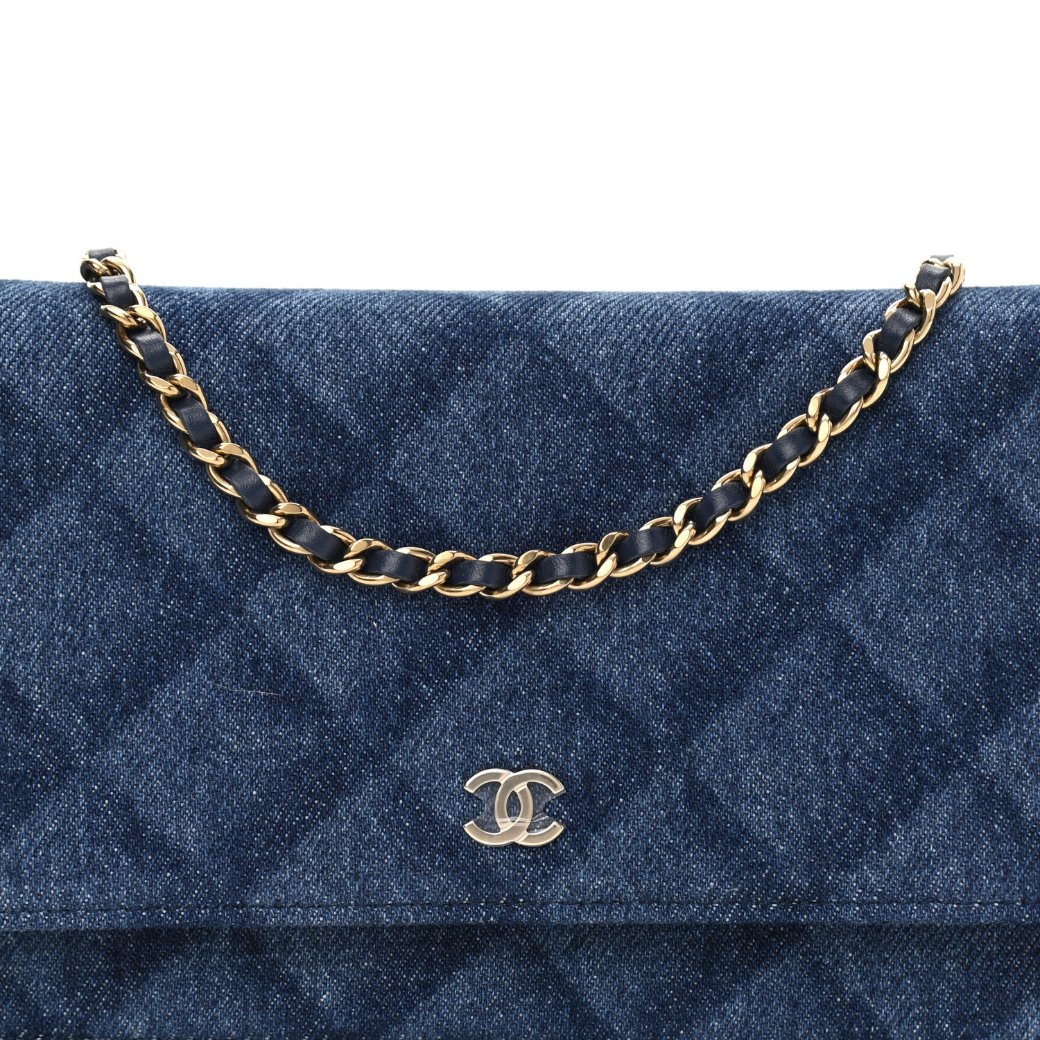 Chanel Denim Printed Wallet On Chain WOC Dark Blue 9 of 13