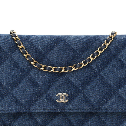 Chanel Denim Printed Wallet On Chain WOC Dark Blue 9 of 13