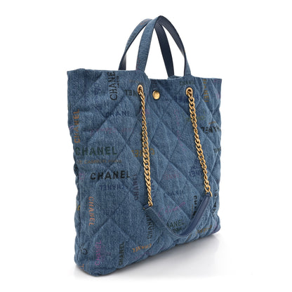 Chanel Denim Quilted Denim Mood Maxi Shopping Bag Blue Multicolor 3 of 12