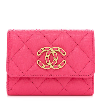 Chanel Caviar Quilted Chanel 19 Flap Card Holder Wallet Dark Pink 1 of 8