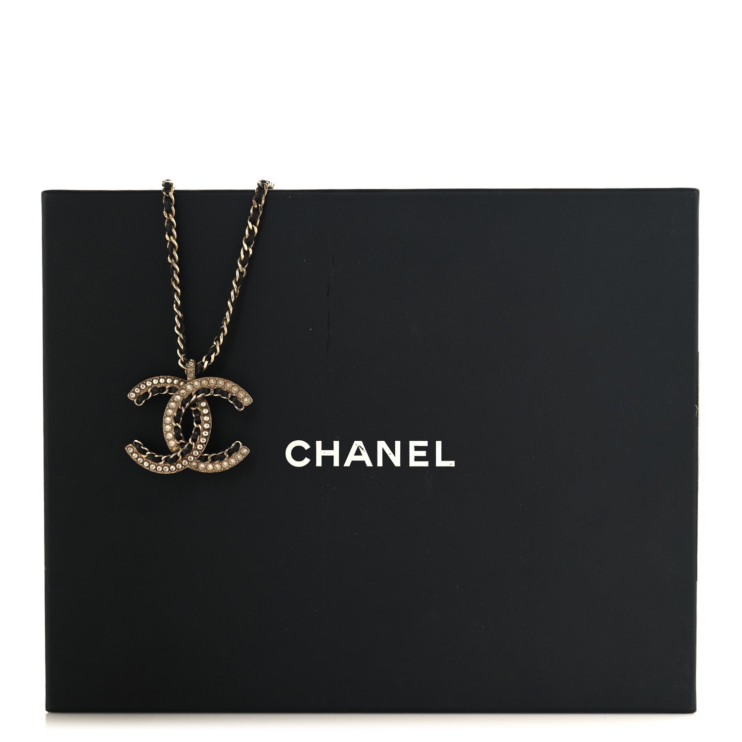 Chanel Metal Pearl Crystal Lambskin CC Chain Necklace Gold Black White 5 of 5