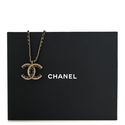 Chanel Metal Pearl Crystal Lambskin CC Chain Necklace Gold Black White 5 of 5