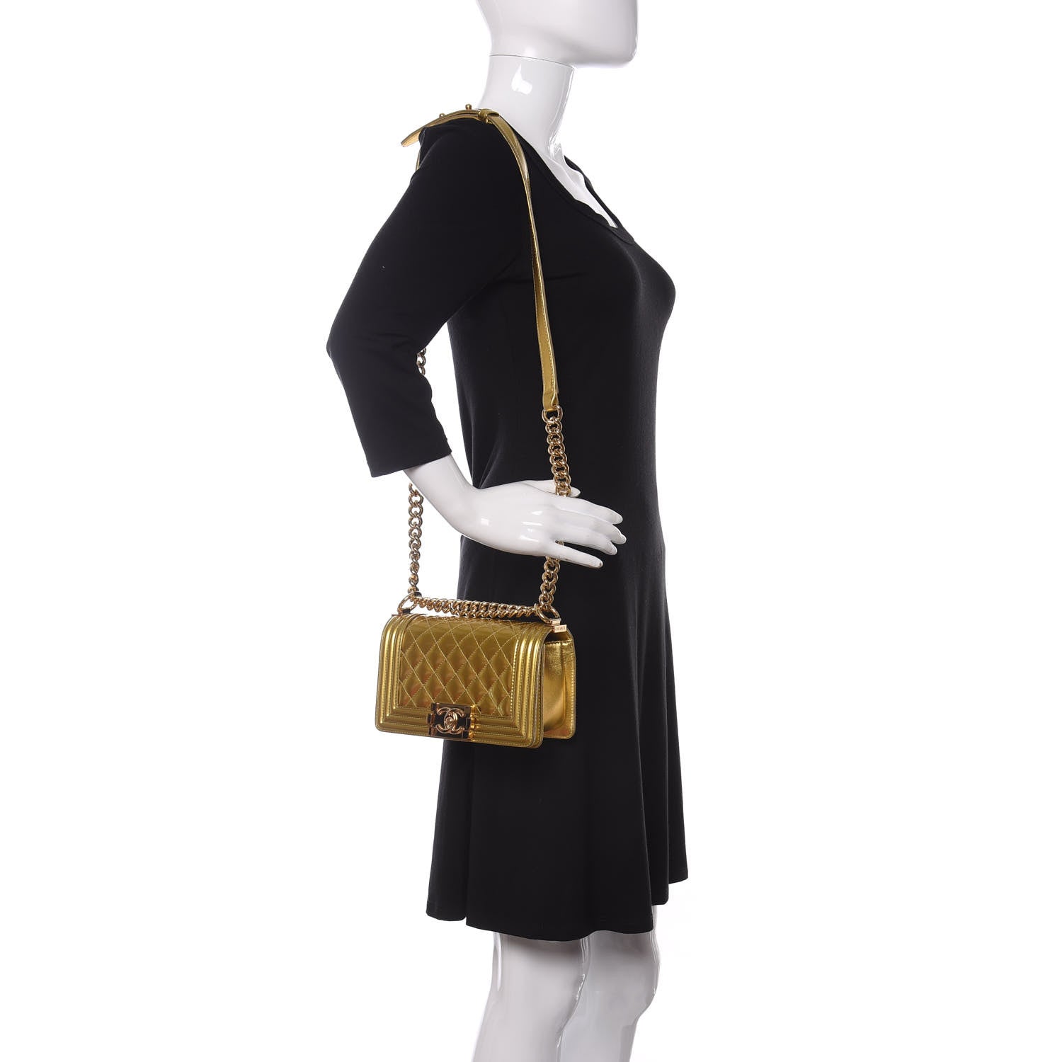Chanel Metallic Patent Calfskin Quilted Small Boy Flap Gold 2 of 9