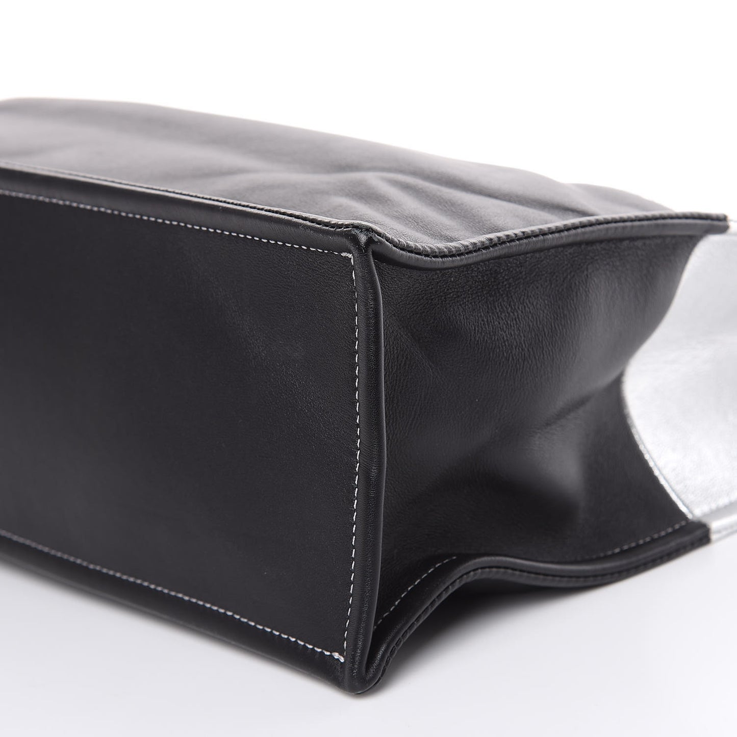 Metallic Goatskin Calfskin Bi-Color Large Boy Tote Black Silver