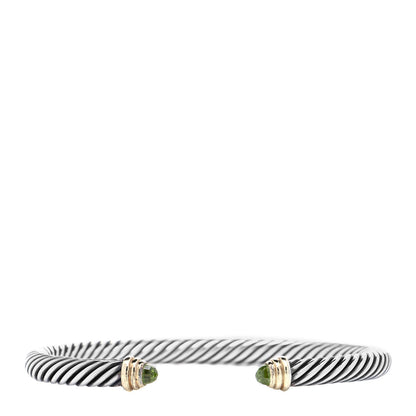 David Yurman Sterling Silver 14K Yellow Gold Peridot 5mm Cable Classics Petite Color Bracelet 1 of 4