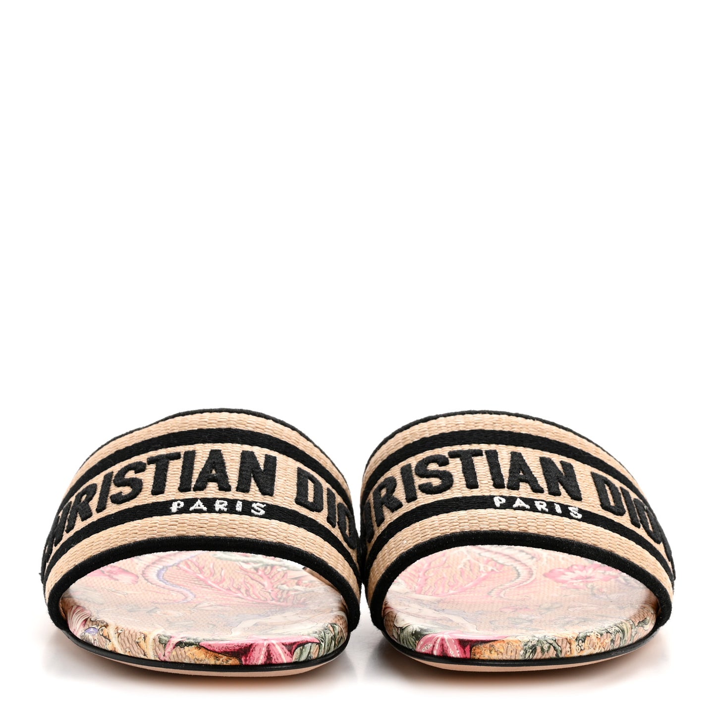 Straw Embroidered Cabinet De La Mer Dway Flat Slide Sandals 36 Multicolor