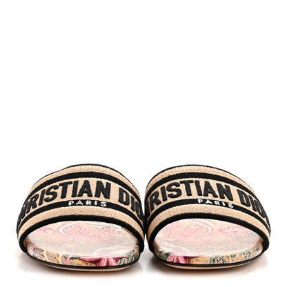 Christian Dior Straw Embroidered Cabinet De La Mer Dway Flat Slide Sandals 36 Multicolor 3 of 9