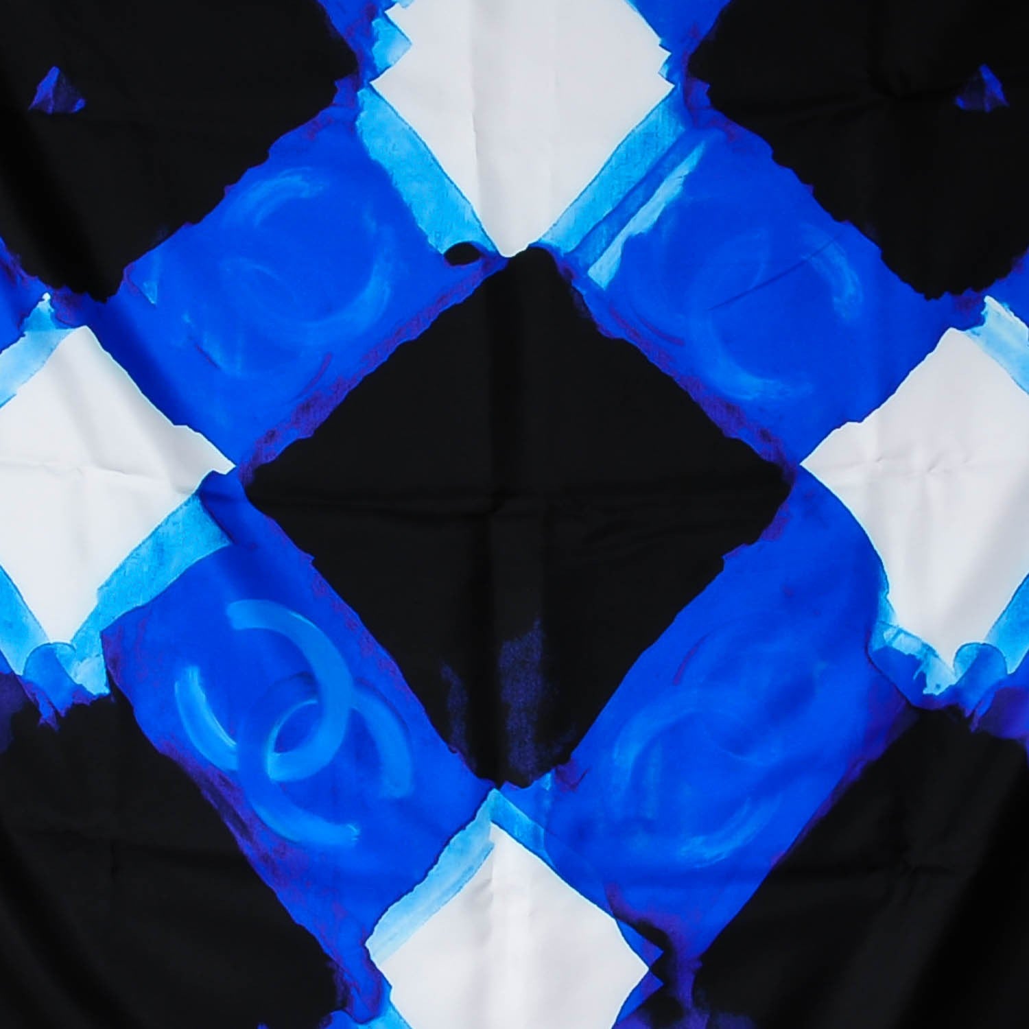 Chanel Washed Silk Twill CC Square Scarf Navy White 1 of 6