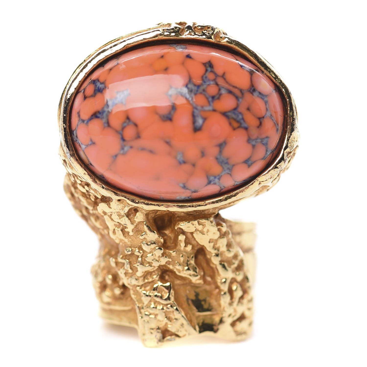 Saint Laurent Glass Cabochon Arty Ovale Ring 5 Gold Coral 1 of 4