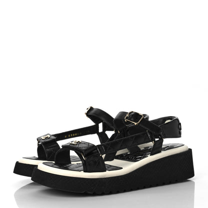 Chanel Lambskin Patent Logo Platform Sandals 38.5 Black 3 of 8