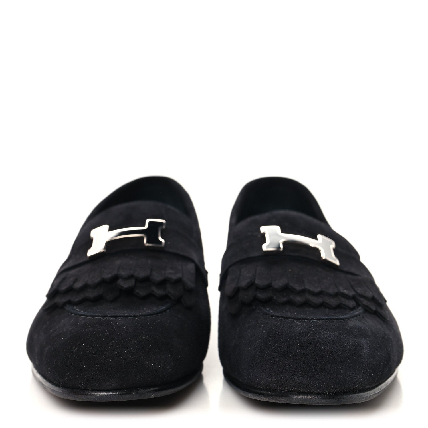 Hermes Suede Goatskin Womens Royal Loafers 41 Black 3 of 10