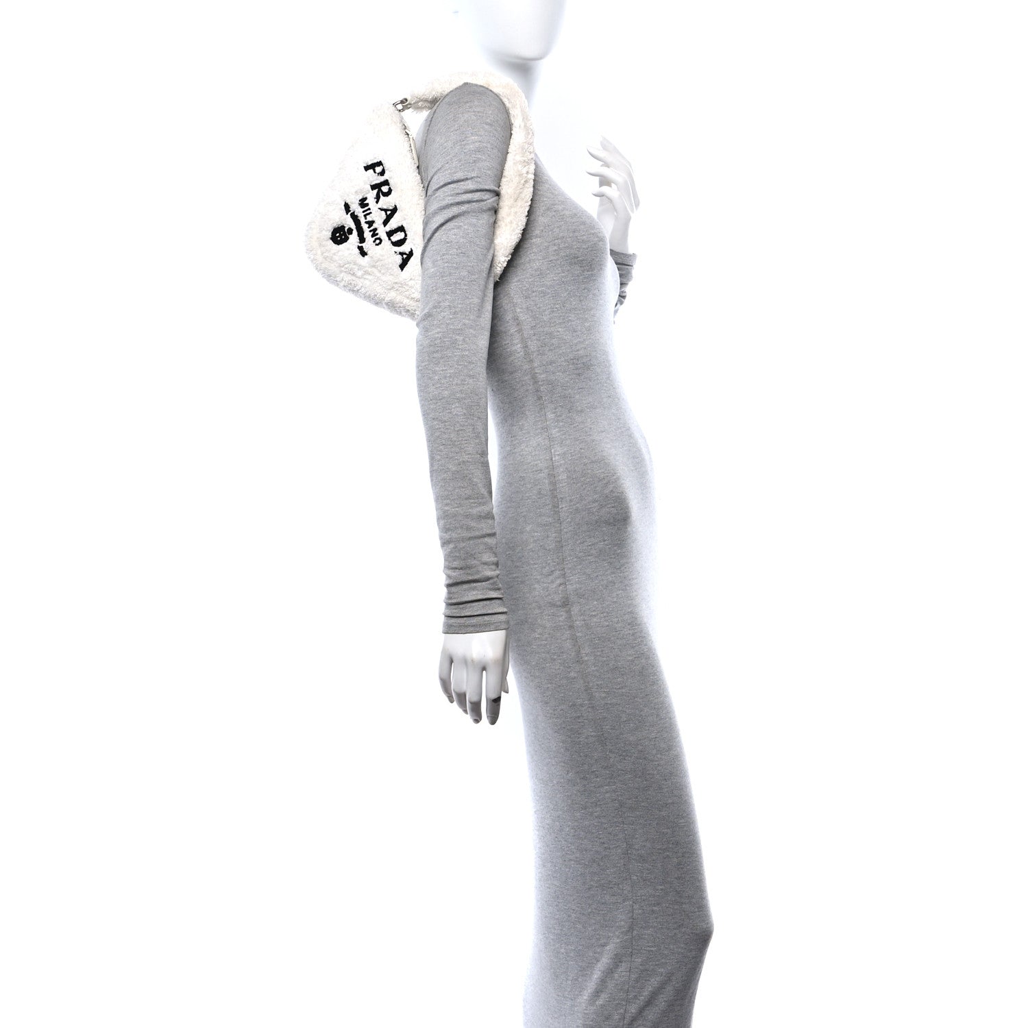 Prada Terry Cloth Triangle Pouch White Black 2 of 9