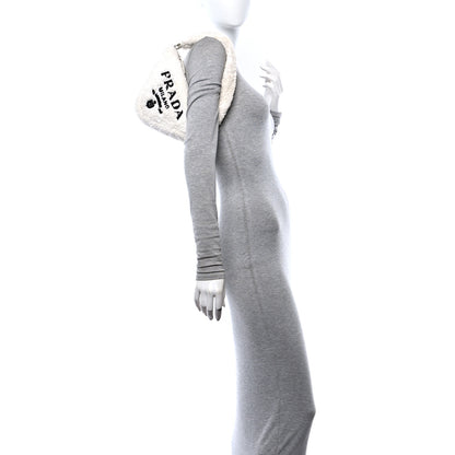 Prada Terry Cloth Triangle Pouch White Black 2 of 9