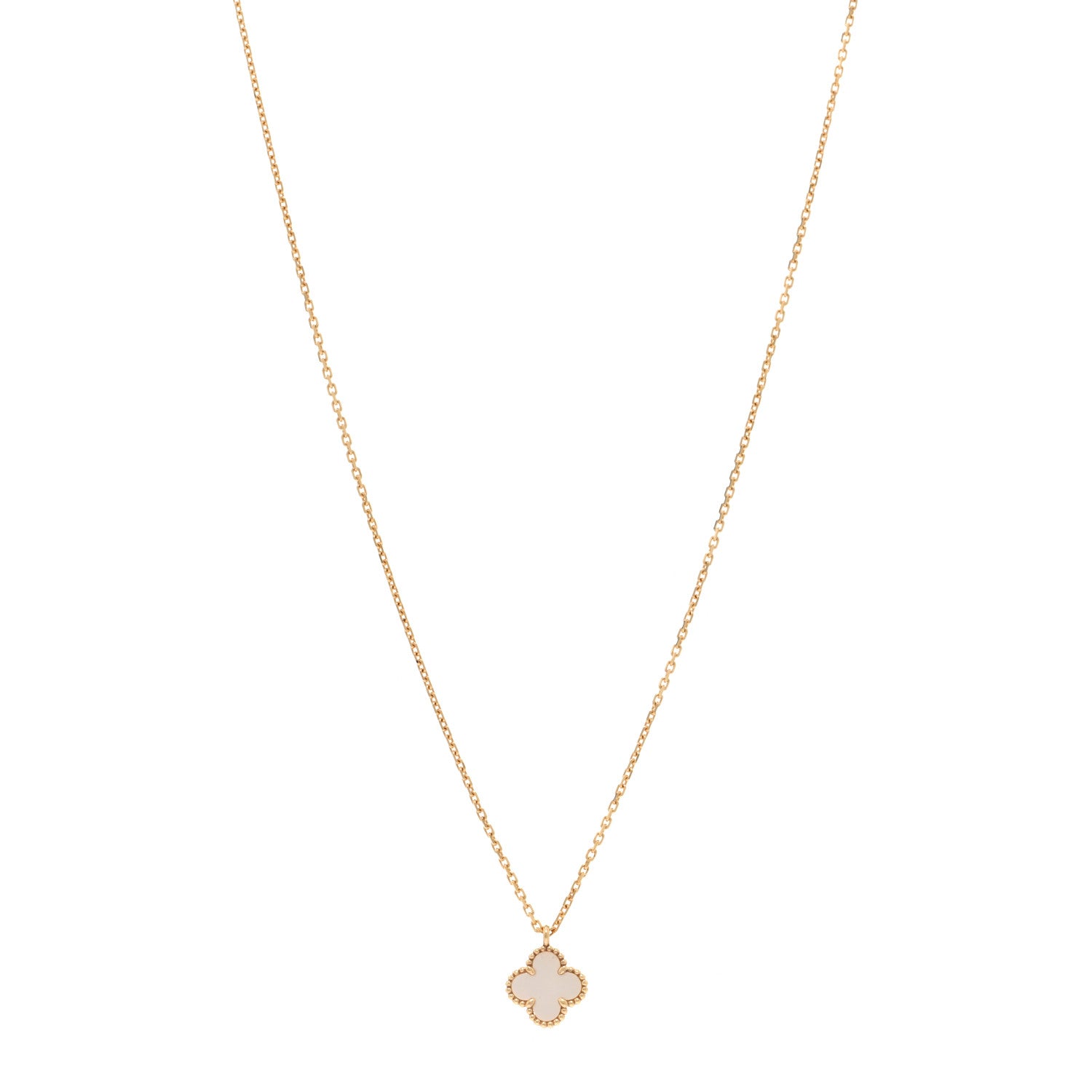 Van Cleef & Arpels 18K Yellow Gold Mother of Pearl Sweet Alhambra Pendant Necklace 1 of 6