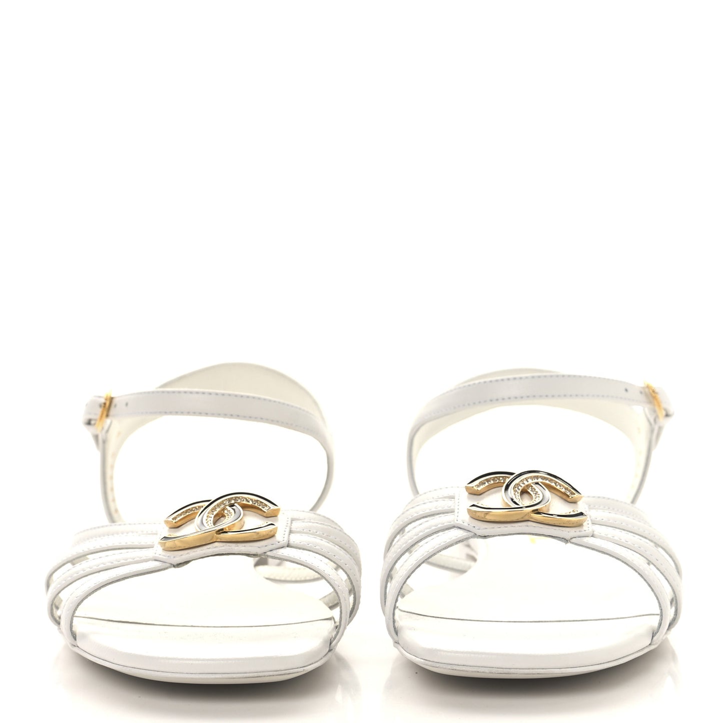 Lambskin Crystal CC Sandals 37 White