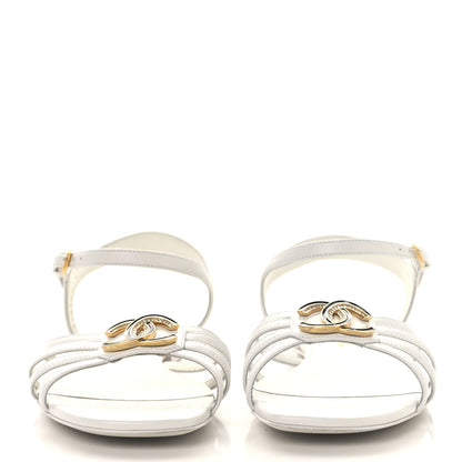 Chanel Lambskin Crystal CC Sandals 37 White 3 of 9