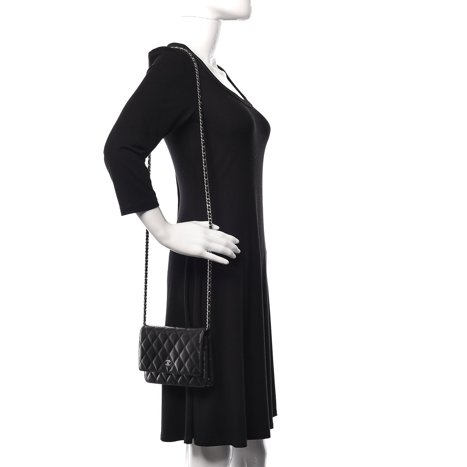 Chanel Lambskin Quilted Wallet On Chain WOC Black 2 of 12