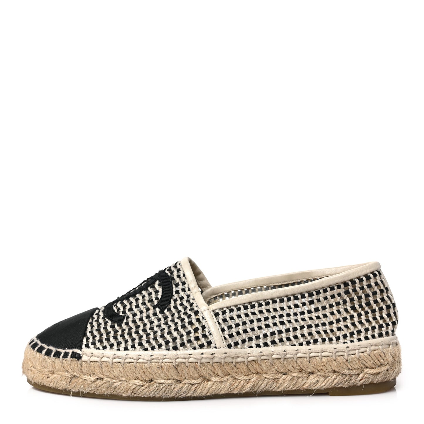 Mesh Grosgrain CC Espadrilles 36 Beige Black