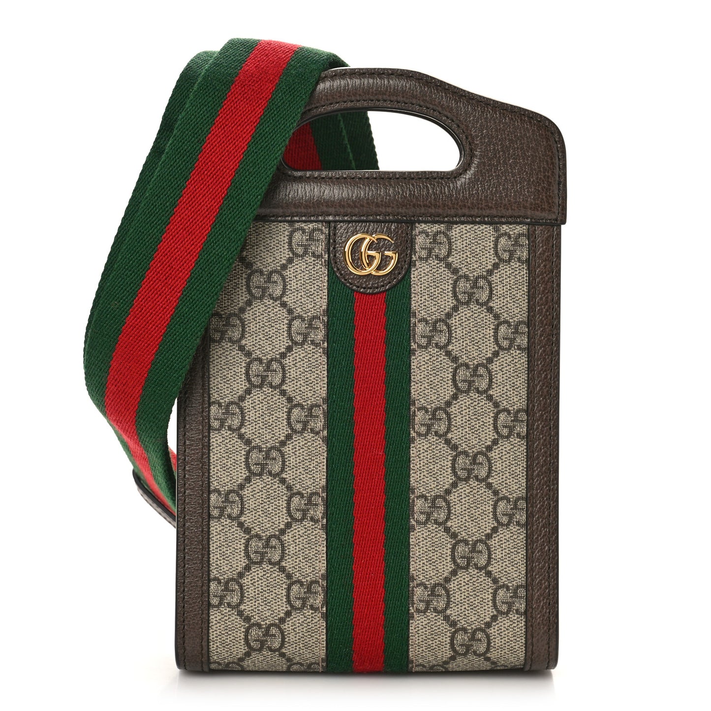 GG Supreme Monogram Textured Dollar Calfskin Web Mini Ophidia Top Slip Handle Crossbody Bag Beige Ebony New Acero