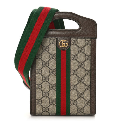 Gucci GG Supreme Monogram Textured Dollar Calfskin Web Mini Ophidia Top Slip Handle Crossbody Bag Beige Ebony New Acero 1 of 7