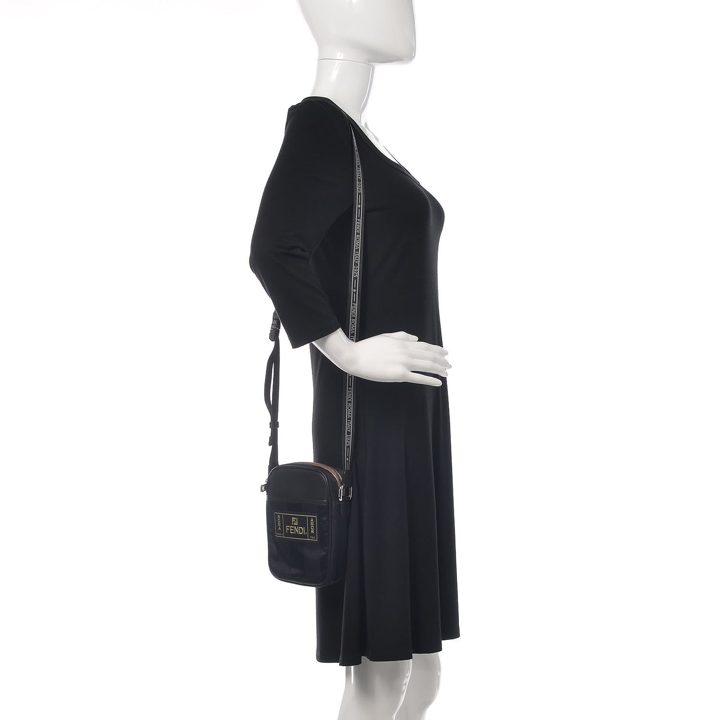 Nylon Vitello Century Pequin Logo Plate Small Crossbody Messenger Black