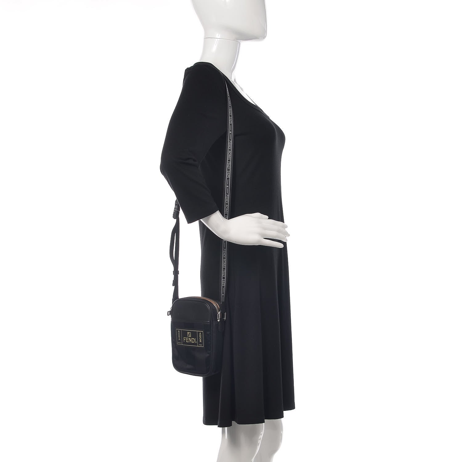 Fendi Nylon Vitello Century Pequin Logo Plate Small Crossbody Messenger Black 2 of 10