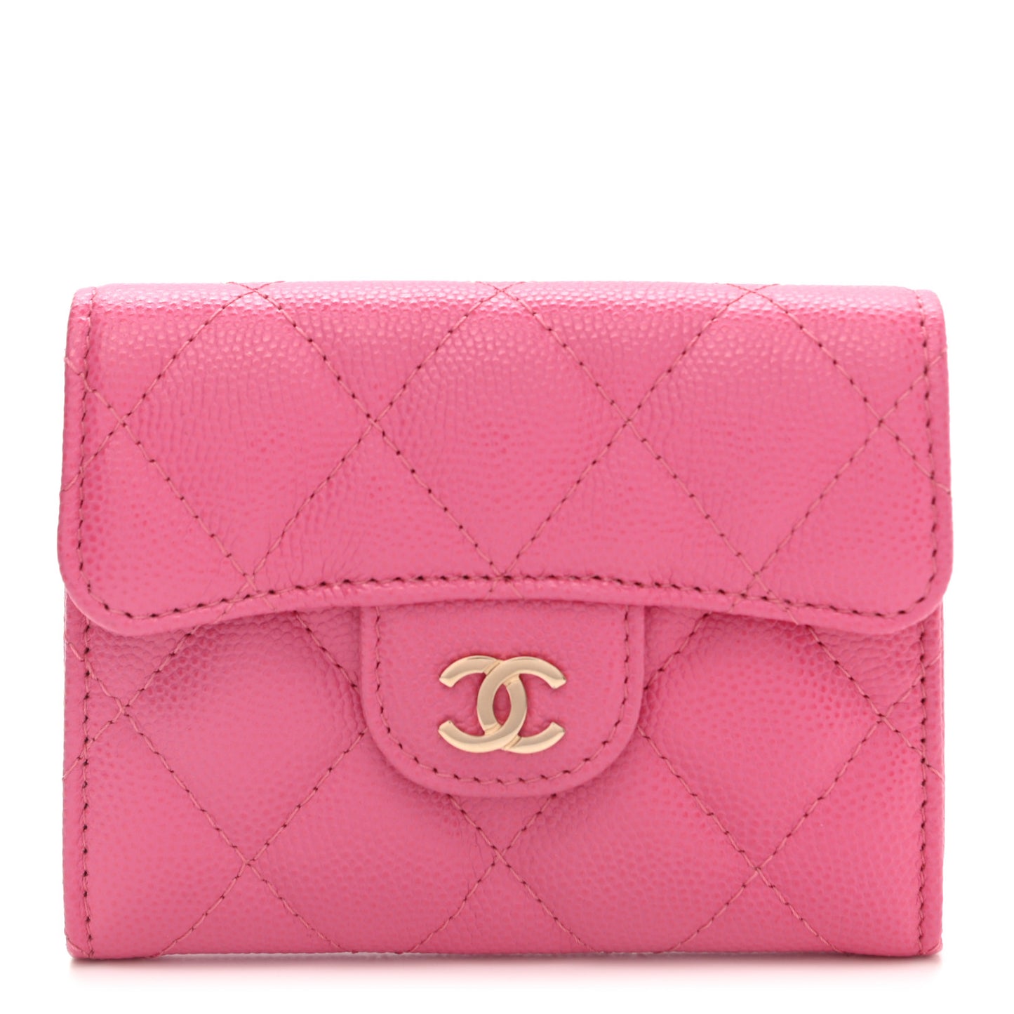 Caviar Quilted Flap Card Holder Wallet Pink
